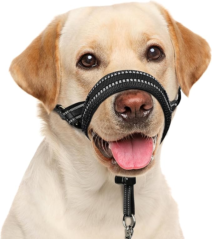 BARKLESS Soft Dog Head Collar, Padded No Pull Head Halter, Training Nose Leash with Safety Link for Medium Large Dogs, Adjustable Muzzle Leash, Easy Control for Walking Barkless