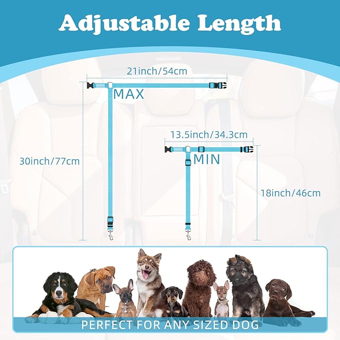 BWOGUE 2 Packs Dog Cat Safety Seat Belt Strap Car Headrest Restraint Adjustable Nylon Fabric Dog Restraints Vehicle Seatbelts Harness BWOGUEPetHome