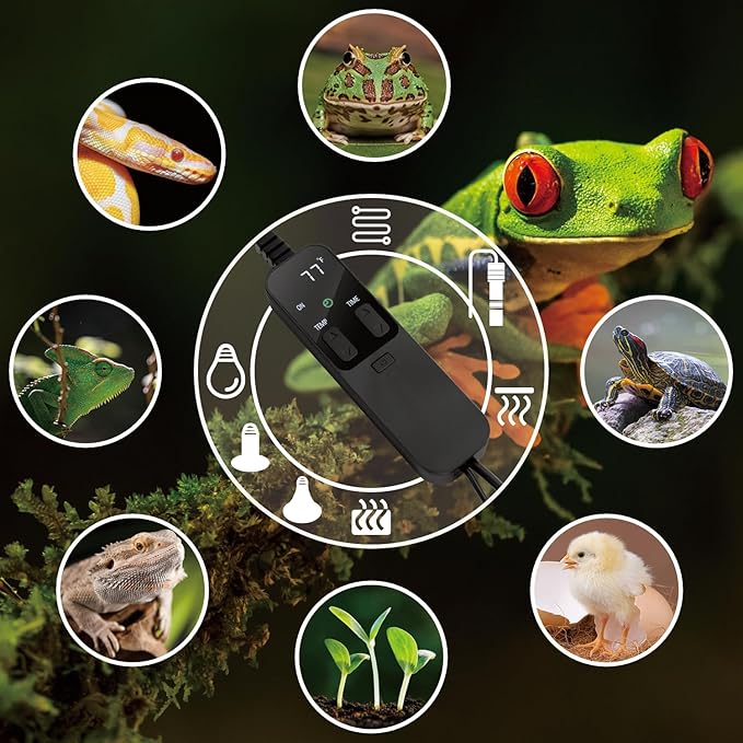 PID Dimming Thermostat Reptile with 24 Hours Cycle Timer for Reptiles Heat Lamp Heating Pad Seedling Heat Mat Temperature Controller Pymeter