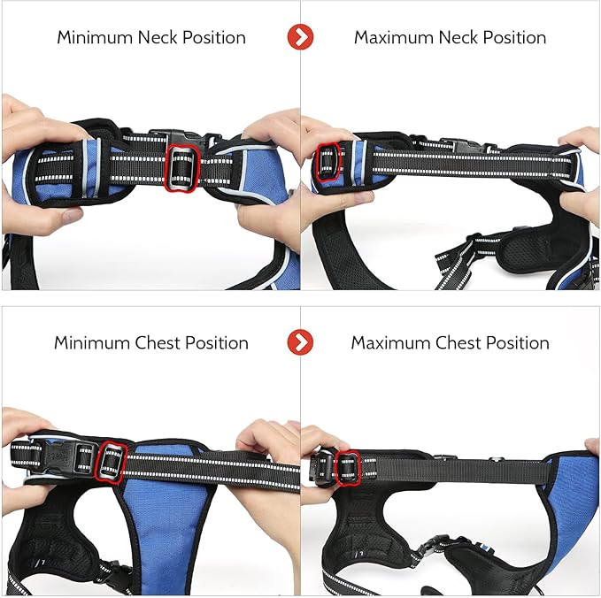 Timos Dog Harness for Large Dog, No Pull Service Vest with Reflective Strips and Control Handle,No Choke Dog Harness with 2 Metal Rings for Easy Walking,Outdoor Training,Blue, XL Timos