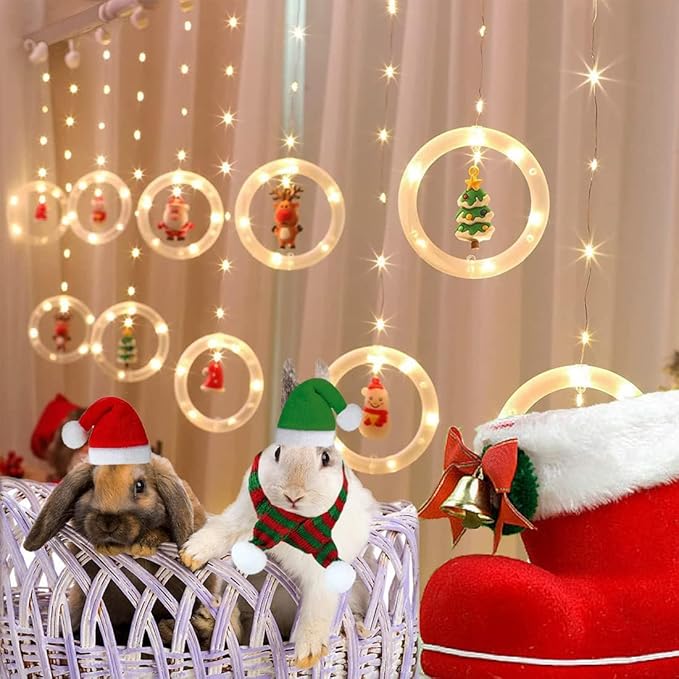 8 Pack Christmas Small Animal Costume Guinea Pig Santa Hat Small Pet Hat with Scarf for Rabbit Hamster Ferrets Chinchilla Hedgehog Lizard Bearded Dragon Christmas Party Outfit FUEAWIM