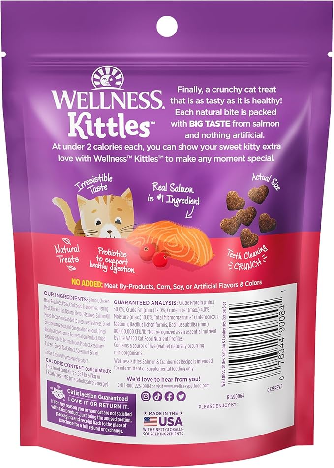 Wellness Kittles Natural Grain Free Cat Treats, Salmon & Cranberries, 6-Ounce Bag WellnessNaturalPetFood