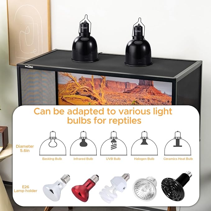 Reptile Light Fixture 2 Packs 5.5 Inch Deep Dome Lamp Cap,Optical Reflection Cover Reptile Enclosures ToxiRium