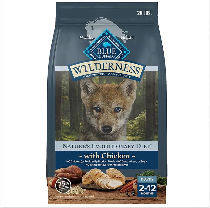 Blue Buffalo Wilderness High-Protein Natural Dry Food for Puppies, Chicken Recipe, 28-lb. Bag - PAWPICO