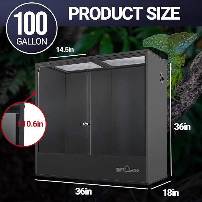 REPTIZOO 100 Gallon PVC Reptile Terrarium, 36"x18"x36" Extra Tall Large Glass Reptile Tank for Chameleon Frog Gecko Lizard Arboreal Reptile, Reptile Enclosure with Sliding Door & Screen Ventilation REPTIZOO