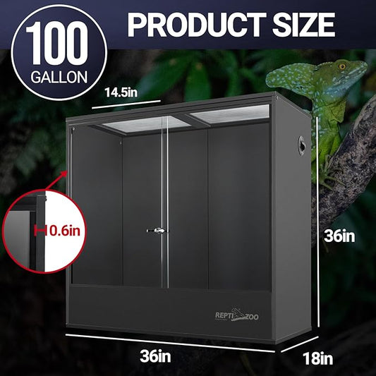 REPTIZOO 100 Gallon PVC Reptile Terrarium, 36"x18"x36" Extra Tall Large Glass Reptile Tank for Chameleon Frog Gecko Lizard Arboreal Reptile, Reptile Enclosure with Sliding Door & Screen Ventilation REPTIZOO
