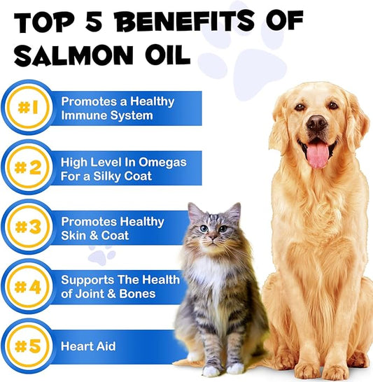 Alaskan Salmon Oil for Dogs, Omega 3 Fish Oil with Natural EPA+DHA Fatty Acids for Skin, Joints, Coat Health, Dog Skin and Coat Fish Oil Liquid Supplement, All Ages All Breeds 8.8fl.oz. FANGCUN