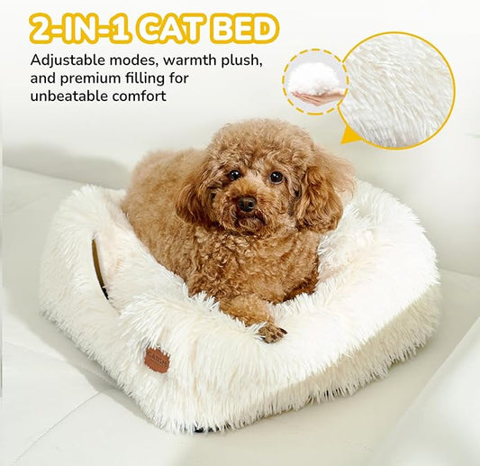 CATISM Cat Bed, Cat Cave for Indoor Cats, Soft Cat Dome, Self-Warming 2 in 1 Foldable Pet Cat House with Washable Cushioned Pillow Calming Fluffy Dog Beds for Small Dogs with Anti-Slip Bottom White - PAWPICO