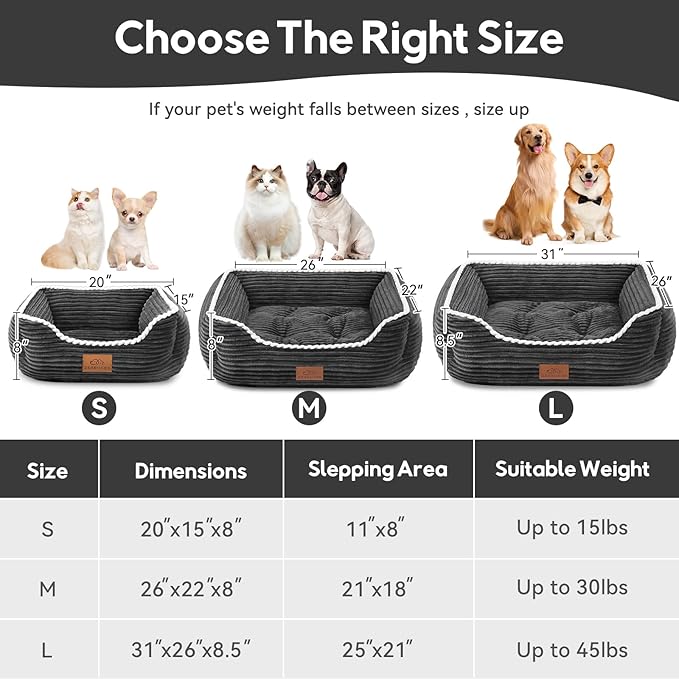Rectangle Cat Dog Bed for Large Medium Small Pets Indoor Outdoor Machine Washable Sleeping Sofa Non-Slip Bottom Soft Puppy Bed Durable Orthopedic Calming Pet Cuddler (Large, Dark Grey) - PAWPICO