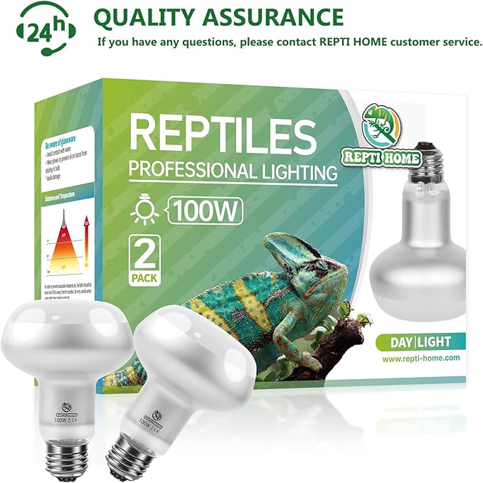 Intense Reptile Heat Lamp Bulbs -2 Pack 100W, Intense Reptiles & Amphibians UVA Basking Spot Lamp Bulb,Simulate Natural Sunlight Reptile Daylight Heat Bulb for Bearded Dragon, Snake REPTIHOME