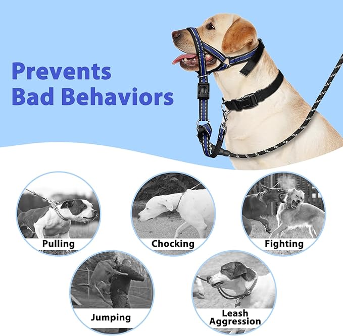 BARKLESS Soft Dog Head Collar, Padded No Pull Head Halter, Training Nose Leash with Safety Link for Medium Large Dogs, Adjustable Muzzle Leash, Easy Control for Walking Barkless