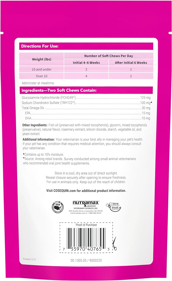 Nutramax Cosequin Joint Health Supplement for Cats - With Glucosamine, Chondroitin, and Omega-3, 60 Soft Chews NutramaxLaboratories