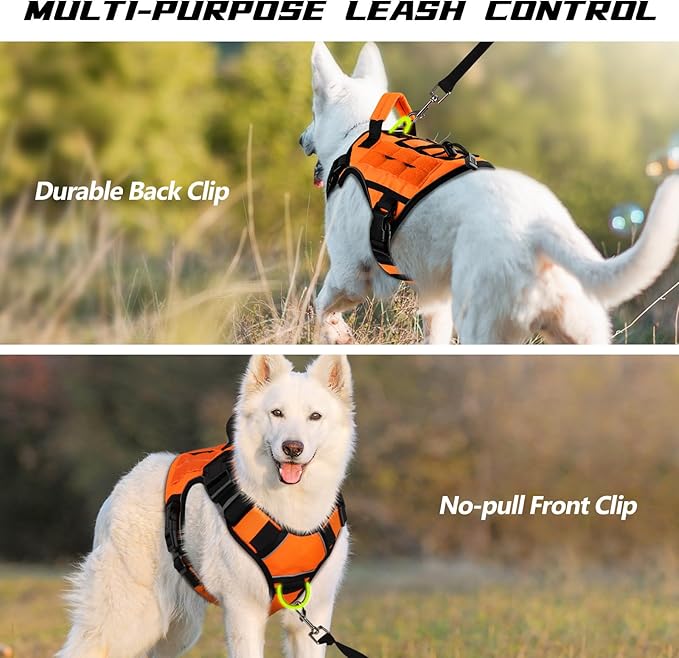 WINGOIN Orange Tactical Dog Harness Vest for Large Medium Dogs No Pull Adjustable Reflective K9 Military Dog Service Dog Harnesses with Handle for Walking, Hiking, Training(M) - PAWPICO
