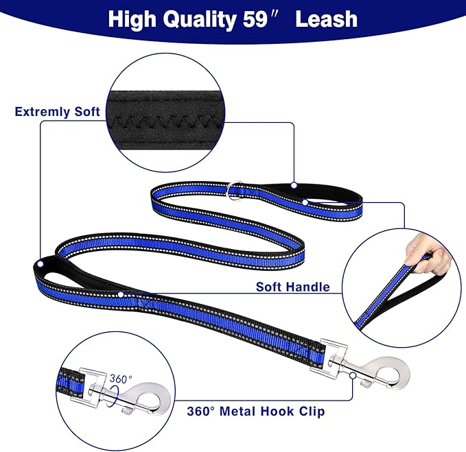 WINSEE Pet Harness Collar and Leash Set, All-in-one Reflective Dog Harness No Pull with Adjustable Buckles for Puppies, Small, Medium, Large, and Extra-Large Dogs (Medium, Dark Blue) WINSEE