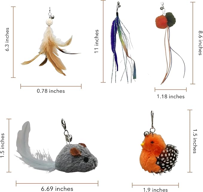 Interactive Play Set - Set of 5 Replacement Toys: Mouse, Duck, Feathers, Balls & Worm Heads - Engaging Cat Toys with Realistic Designs for Endless Fun - PAWPICO