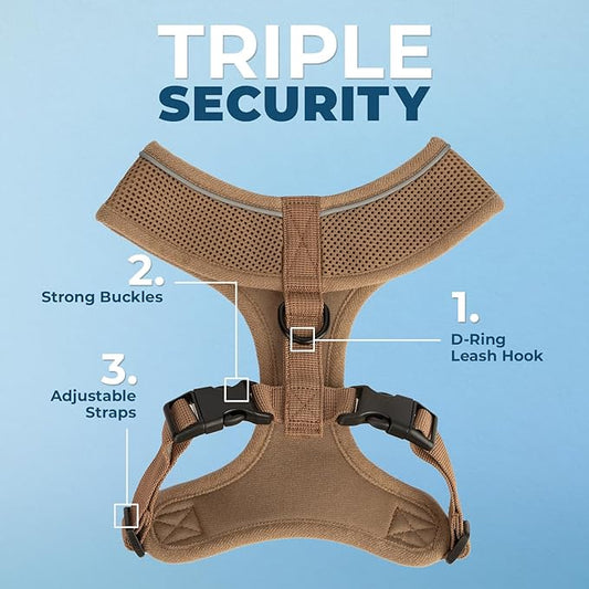 Voyager Aerolite No Pull Mesh Dog Harness with Lightweight, Soft, Breathable, Reflective Stitching, and Adjustable Straps for Walking, Running, Training, Heavy Duty and Durable - Beige, L BestPetSuppliesLLC