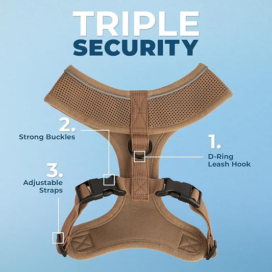 Voyager Aerolite No Pull Mesh Dog Harness with Lightweight, Soft, Breathable, Reflective Stitching, and Adjustable Straps for Walking, Running, Training, Heavy Duty and Durable - Beige, XS BestPetSuppliesLLC