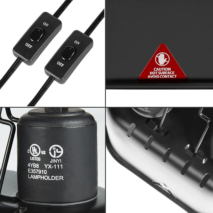 Nano Reptile Heat Lamp Fixture Max 40W Dual Reptile Light Fixture with Two Independent Switches, UVB Reptile Light Fixture Dual Dome Lamp for Reptiles Terrarium DXOPHIEX