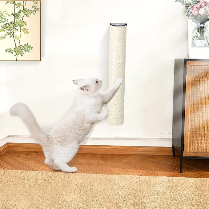 Cat Scratching Post Wall Mounted -16'' Natural Sisal Rope Cat Wall Furniture Scratching Post for Cat Grinding Claws Scratching and Climbing - PAWPICO