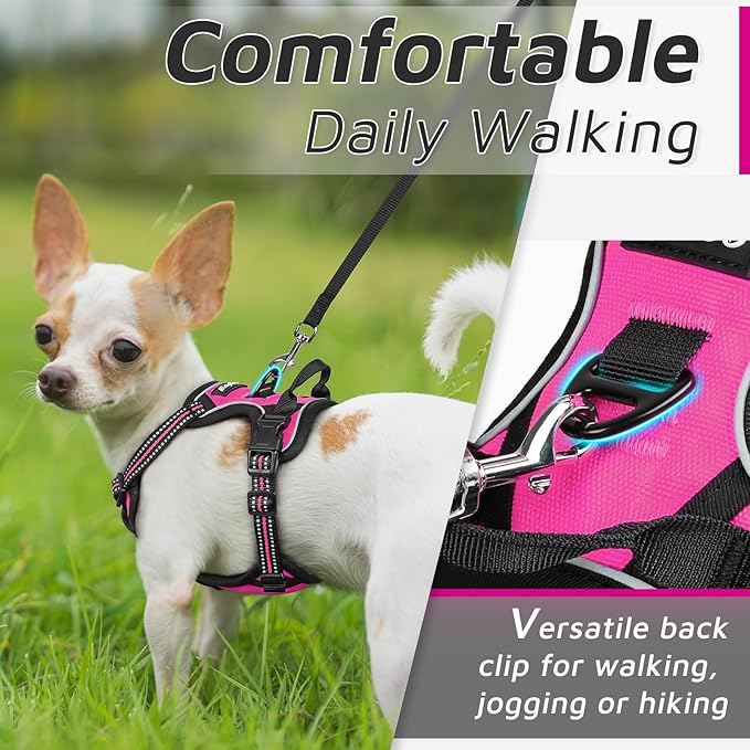 Eagloo Small Dog Harness No Pull, Service Vest with Reflective Strips and Control Handle, Adjustable and Comfortable for Easy Walking, No Choke Pet Harness with 2 Metal Rings, Rose Red, XS GoExplorewithEagloo
