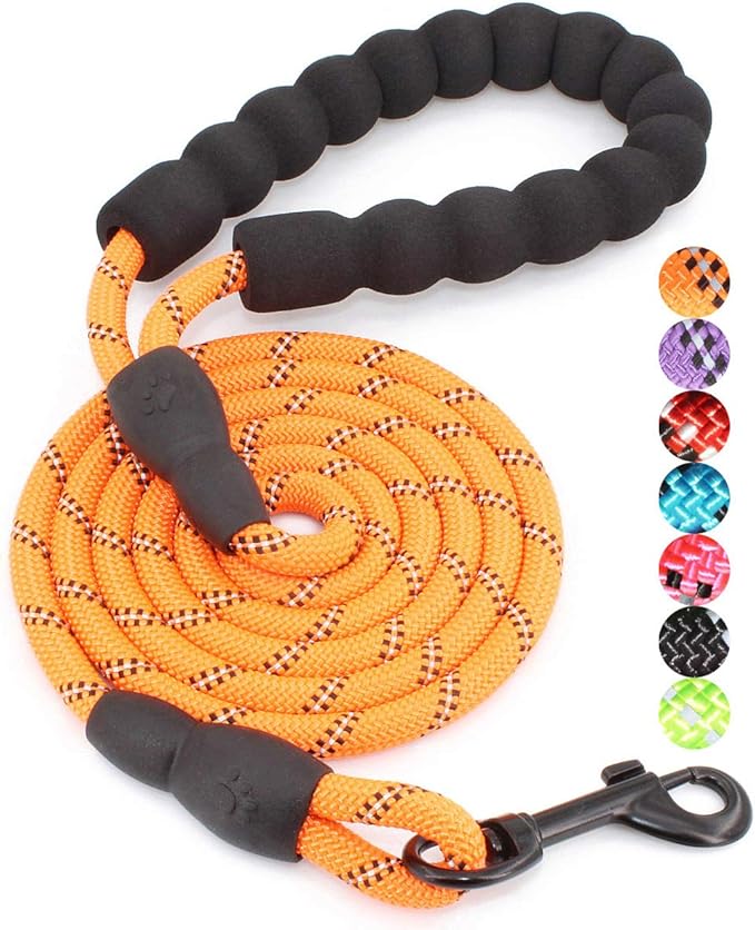 BAAPET 2/4/5/6 FT Dog Leash with Comfortable Padded Handle and Highly Reflective Threads for Small Medium and Large Dogs (5FT-1/3'', Orange) BAAPET