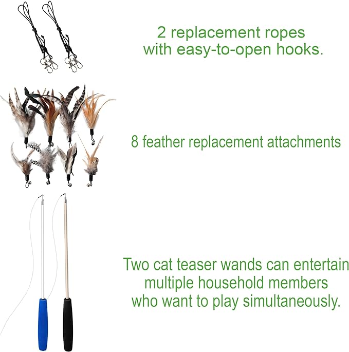 Cat Toys - No Chemical Dyeing Cat Feather Toys for Indoor Cats - Include Cat Wand and Natural Feather Refills - PAWPICO