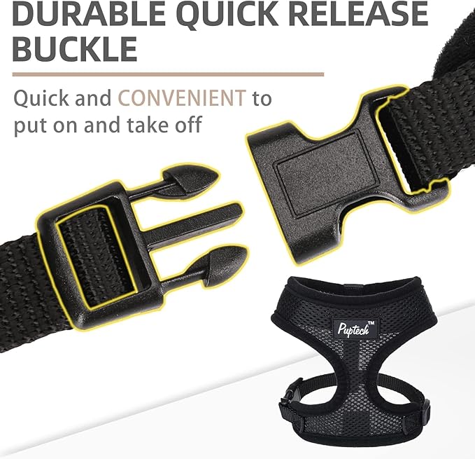 PUPTECK Soft Mesh Dog Harness and Leash Set Pet Puppy Cat Comfort Padded Vest No Pull Harnesses, Solid Black, S PUPTECK