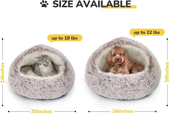 CATISM Cat Bed, Plush Hooded Cat Beds for Indoor Cats, Calming Cat Nest, Self Warming Cat Bed Cave, Cozy Cat Pod for Indoor Cat or Small Dog, Removable Washable Cat Cove with Non-Slip Bottom - PAWPICO