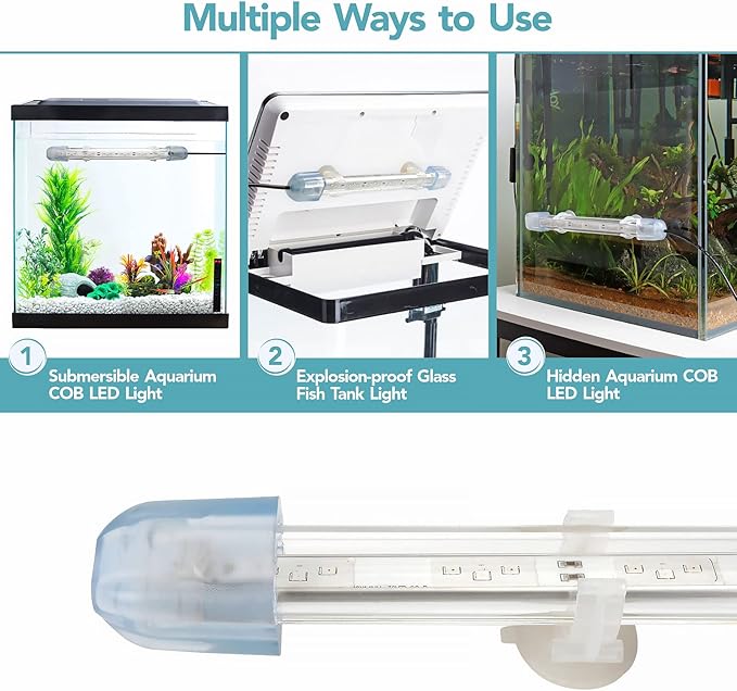 hygger 19.3" Ultra Bright Glass Submersible Aquarium Light, 12W COB LED Explosion-Proof Under Water Fish Tank Light, RGB LED Light for 20"-30" Freshwater Tanks hygger