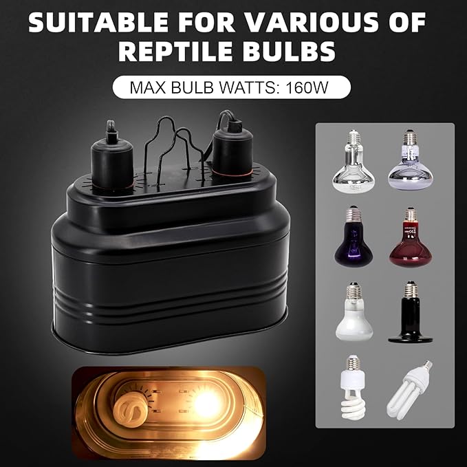 Reptile Dual Light Fixture, Reptile Heat Lamp Fixture with Separate Switches Fit for UVB Bulb Basking Heat Bulb for Reptile Glass Terrariums WelcometoMECESORReptileWorld