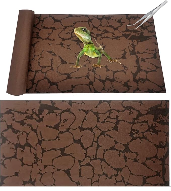 Tfwadmx Reptile Carpet Sand Mat for Bearded Dragon Terrarium Substrate Liner Brown Reversible Lizard Bedding Mats for Cage Leopard Gecko Tortoise Turtle Snake Chameleon with Tweezer 20"x 39"(2 Pcs) Tfwadmx