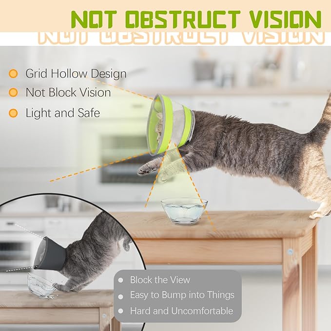 Cat Cone, Breathable Cat Cone Collar Soft, Adjustable Cat Cone to Stop Licking, Water Resistant Neck Cone for Cats with Air Mesh, Protective Cat Recovery E Collar for Cat Kitten(Green,M-2 GoGoPaw