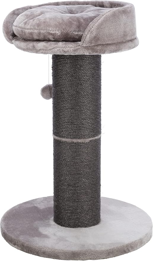TRIXIE Pepino Cat Scratching Post 35 Inch - Cat Scratcher with Soft Fabric Covering Base and Durable Sisal Rope - with Platform Bed & Dangling Cat Toy - in Gray - PAWPICO