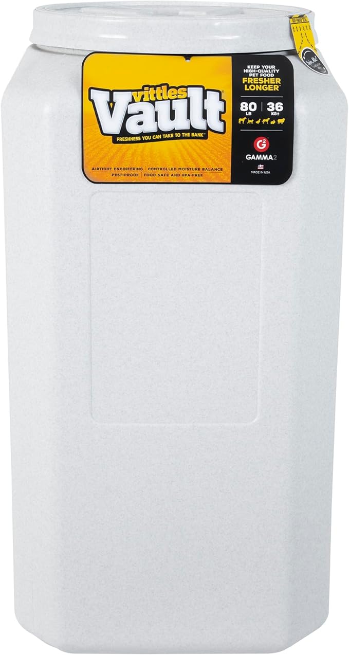 Gamma2 Vittles Vault Airtight Dog Food Storage Container - Fits up to 80 Pounds of Dry Pet Food - Perfect for Large Breeds and Livestock - BPA-Free Plastic - Made in the USA - 14" L x 28" H - PAWPICO
