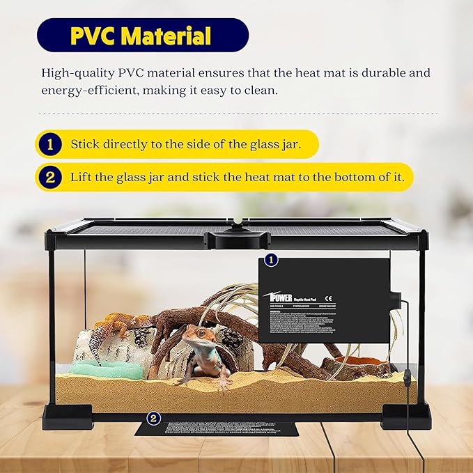 iPower 8 by 12-Inch 16 Watts Reptile Heating Mat with Temperature Controller Under Tank Warmer Terrarium Heat Pad for Reptiles and Amphibians, Black iPower