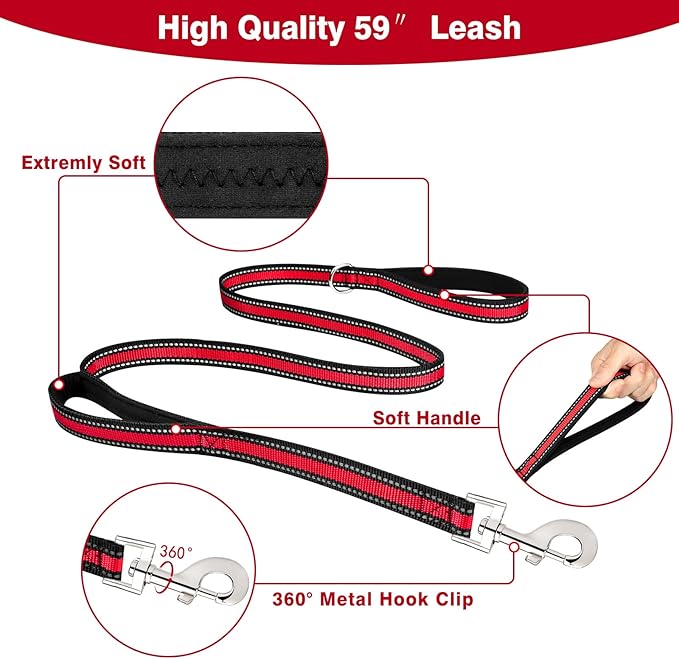 WINSEE Pet Harness Collar and Leash Set, All-in-one Reflective Dog Harness No Pull with Adjustable Buckles for Puppies, Small, Medium, Large, and Extra-Large Dogs (X-Large, Red) WINSEE