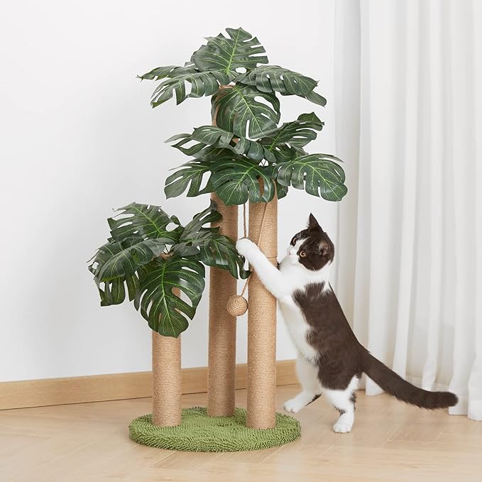 31.5Inch Cat Scratching Post,Cat Scratcher Tree with 3 Scratching Poles & 2 Interactive Dangling Balls,Cats Scratching Posts for Indoor Kitten & Adult Cats - PAWPICO