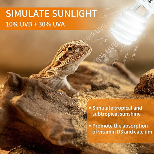 UVA UVB Reptile Light 15W 10.0,Desert Terrarium Compact Fluorescent Lamp,UVB Reptile Light Bulb for Snake,Spider,Bearded Dragon REPTIHOME