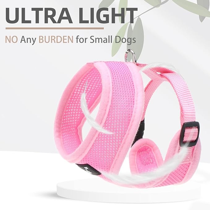 PUPTECK Soft Mesh Dog Harness and Leash Set Pet Puppy Cat Comfort Padded Vest No Pull Harnesses, Solid Pink, L PUPTECK