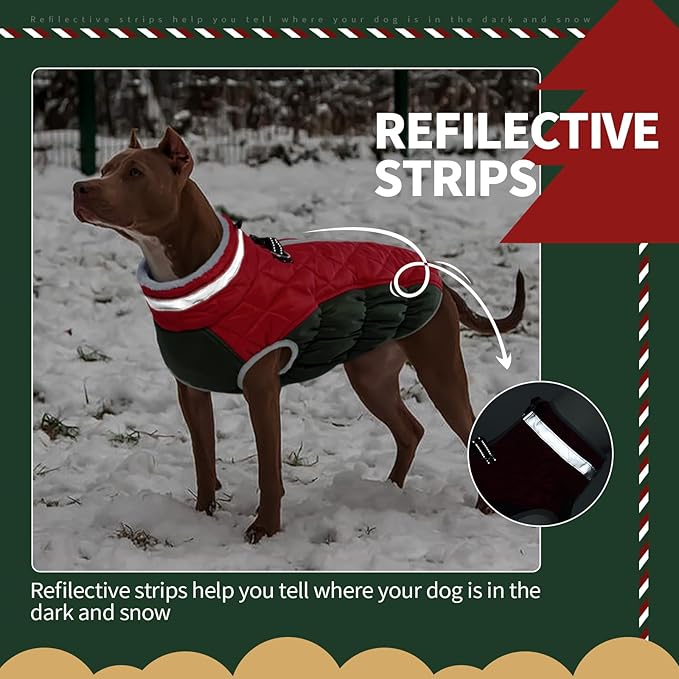 FUAMEY Dog Winter Jacket,Dog Cold Weather Coats Paded Dog Vest with Harness Built in Pet Warm Clothes Dog Apparel with Back Zipper Dog Water Resistant Coat for Small Medium Large Dogs Christmas XS - PAWPICO