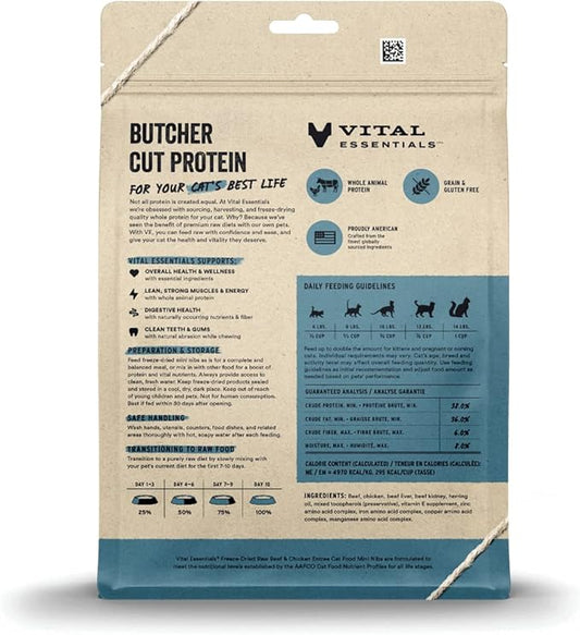 Vital Essentials Freeze Dried Raw Cat Food, Beef & Chicken Mini Nibs Entree, 12 oz VitalEssentials