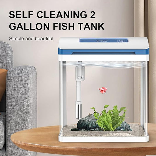 Betta Fish Tank 2 Gallon Glass Aquarium Starter Kit, Self-Cleaning Small Fish Tank with Adjustable 7-Color Light. PAWPICO