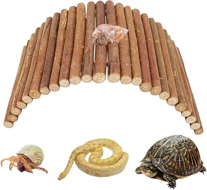 Hermit Crab Climbing Toys, Wooden Hermit Crab Hideout, Reptile Tank Habitat Decor, Bendable Ladder Bridge Tunnel Toys for Lizard Chameleon Hamster Rats Chinchilla Guinea Pig Rabbit Bearded Dragon Dnoifne