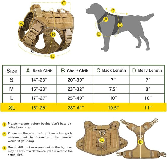 Tactical Dog Harness Vest for Large Dogs No Pull Adjustable Reflective Military Pet Harness with Easy Control Handle with Hook & Loop Panels for Walking Hiking Training(XL) - PAWPICO