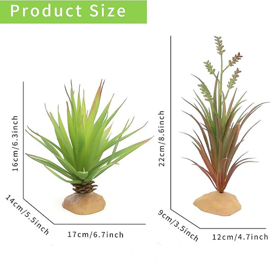 JIHAQUA Reptile Terrarium Decor 2-Piece Realistic Succulent Set,Lifelike Plastic Plants for Geckos, Bearded Dragons,Snakes,Turtles,Lizards,Insects Reptile Habitats JIHAQUA