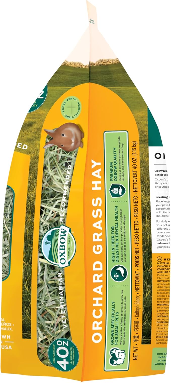 Oxbow Animal Health Orchard Grass Hay - All Natural Grass Hay for Chinchillas, Rabbits, Guinea Pigs, Hamsters, Gerbils & Other Small Pets - Grown in the USA- Fiber Rich- 40 oz. OxbowAnimalHealth
