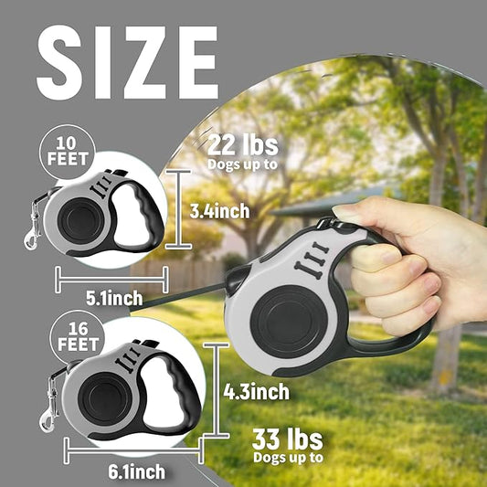 Retractable Dog Leash Automatic Telescopic Tractor Dog Tape, Pet Tape 10/16 FT Durable and Convenient, with Non-Slip Handle, Suitable for Small and Medium-Sized Dogs Gray - PAWPICO