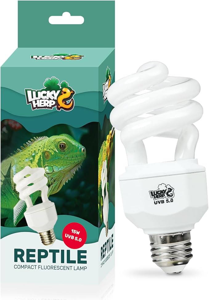 LUCKY HERP UVA UVB Reptile Light 5.0, Tropical UVB 100 Compact Fluorescent Lamp, UVB Light for Reptiles 15W, UVA UVB Reptile Light Bulb, UVB Bulb for Reptiles Chameleons Lizards Tortoises Snakes LUCKYHERP