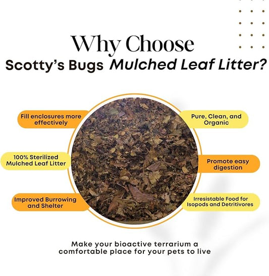 SCOTTY'S BUGS Mulched Leaf Litter for Reptiles, Isopods & Snails, Isopod Substrate, Terrarium Bedding, Organic Leaves from Natural Woodlands, 12-Ounce Pack SCOTTY%27S+BUGS