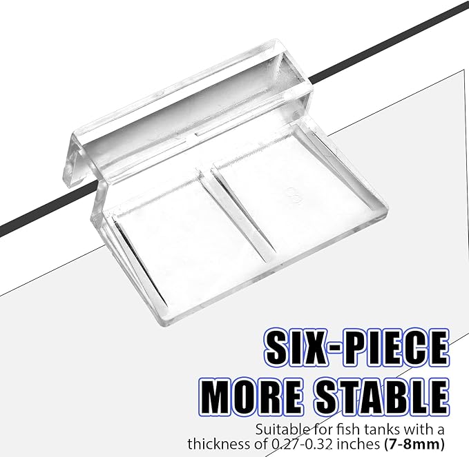 6 PCS Aquarium Lid Clips, 8mm Clear Acrylic Fish Tank Lid Holder for Rimless Aquarium Glass Top, Aquarium Cover Support Clamps Fish Tank Top Cover Hoods(8MM) PAWPICO